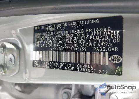 2015 Toyota Yaris L из США, поврежденный, VIN VNKKTUD30FA032159